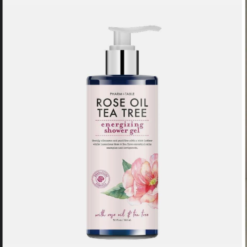 PHARM to TABLE ROSE OIL TEA TREE ENERGIZING SHOWER GEL 32 FL OZ LARGE BOTTLE